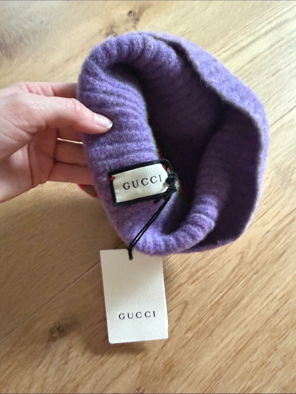 Gucci Purple Knit Beanie with Red and Green Stripes - Picture 2 of 5
